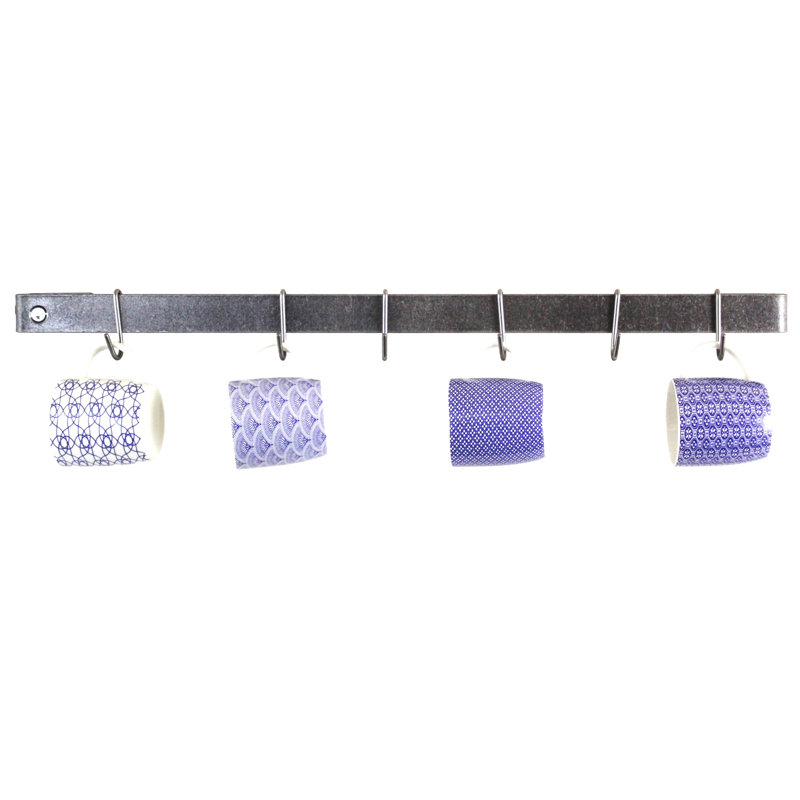 Handcrafted Straight Wall Mounted Pot Rack, Hammered Steel