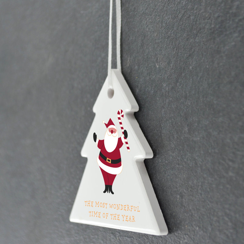 Xmas Most Wonderful Time Of The Year Tree Shaped Ceramic Ornament
