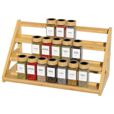 Bamboo Tiered Spice Rack, For Countertop Spice Organizer For Pantry Spice Shelf Organizer Kitchen Spices Rack