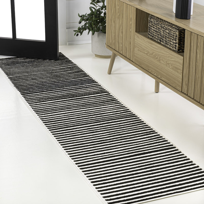 Tapis rayé noir / blanc Aarhus, Tapis de couloir 2 pi x 8 pi