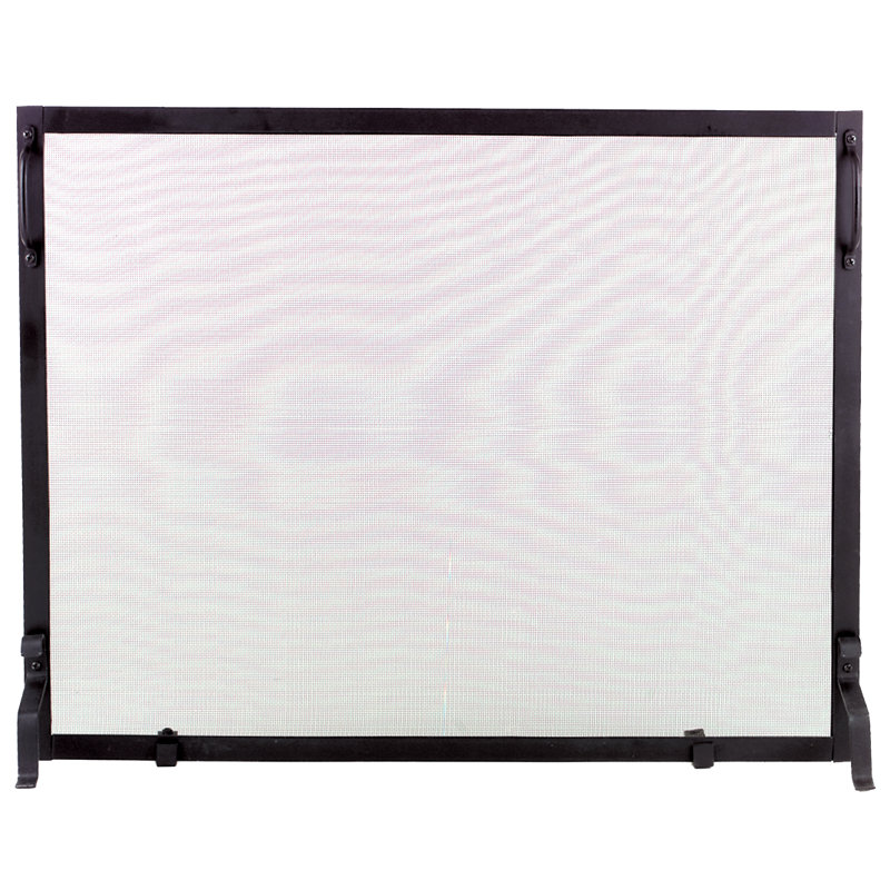 Black Steel Mesh Single Panel Fireplace Screen