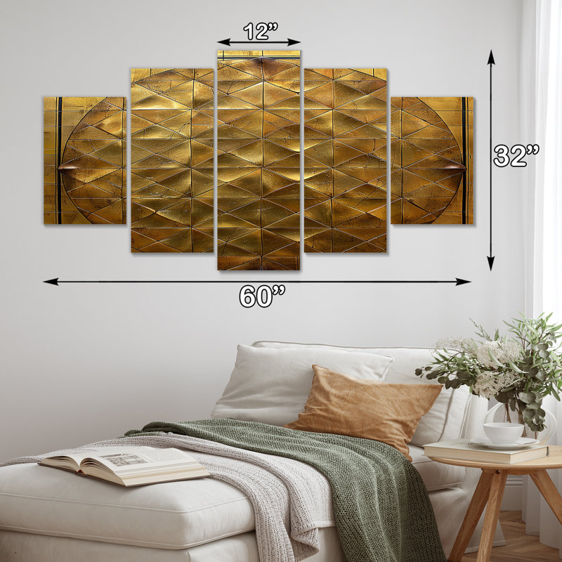 «Unity Flower Of Life Gold» - art mural géométrique 5 pièces, H 32 po x l 60 po