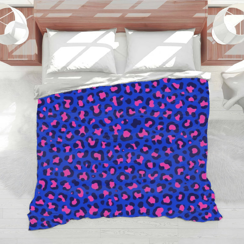 Leopard Print Pattern Comforter, Queen, Medium Blue Dark Pink