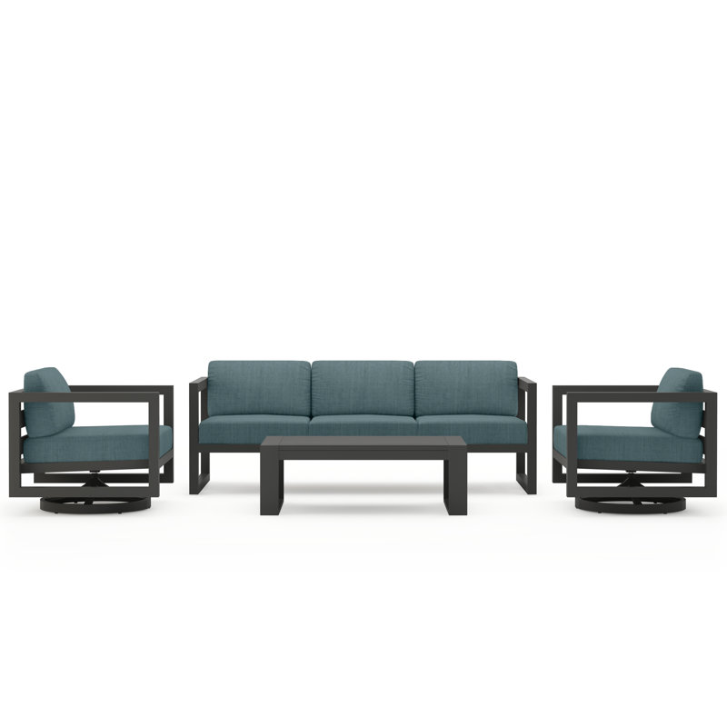 Avion 4 Piece Sofa Set With Swivel, Slate, Spectrum Indigo Sunbrella®