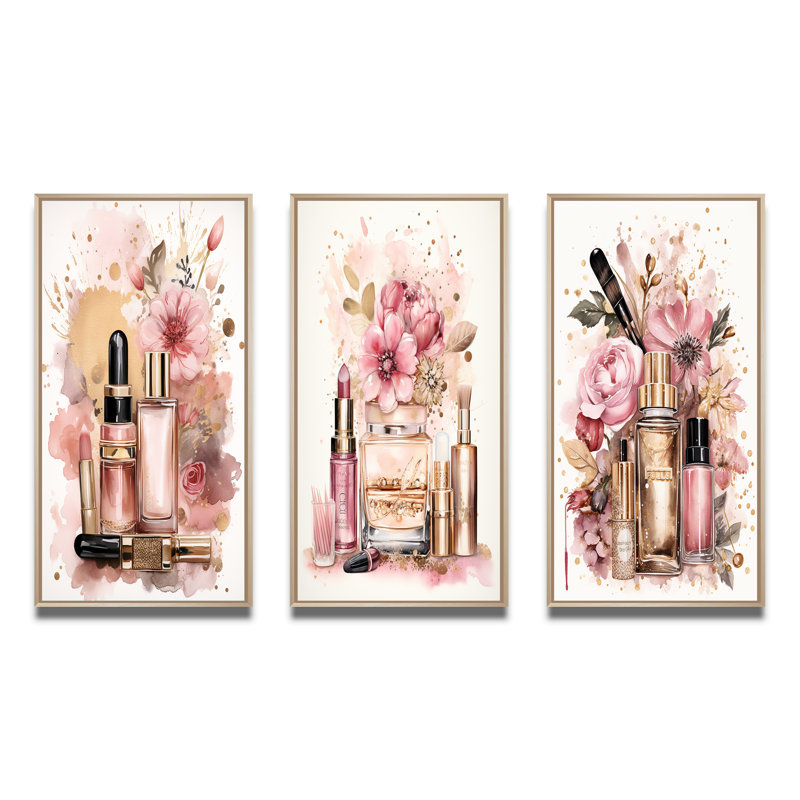 Rose et or, maquillage boho chic, ensemble de 3 articles de toilette, Cadre naturel flottant, H 28 po x l 36 po