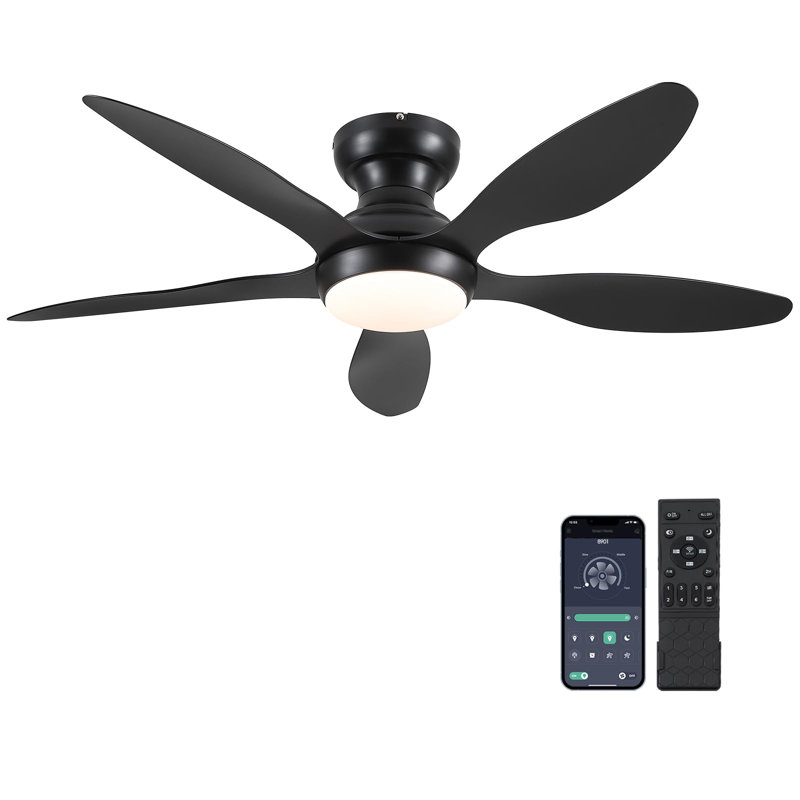 46" 5 Blade Modern Ceiling Fans With Lights And Remote/app Control, Black