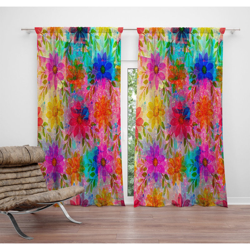 Panneaux de rideaux semi-transparents à motif floral, l 56 po x L 78 po