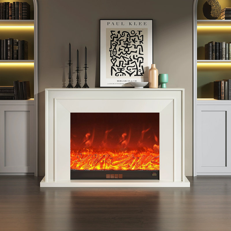 Foyer électrique blanc en bois massif, H 39,37 po x l 59,06 po x P 12,6 po, Blanc
