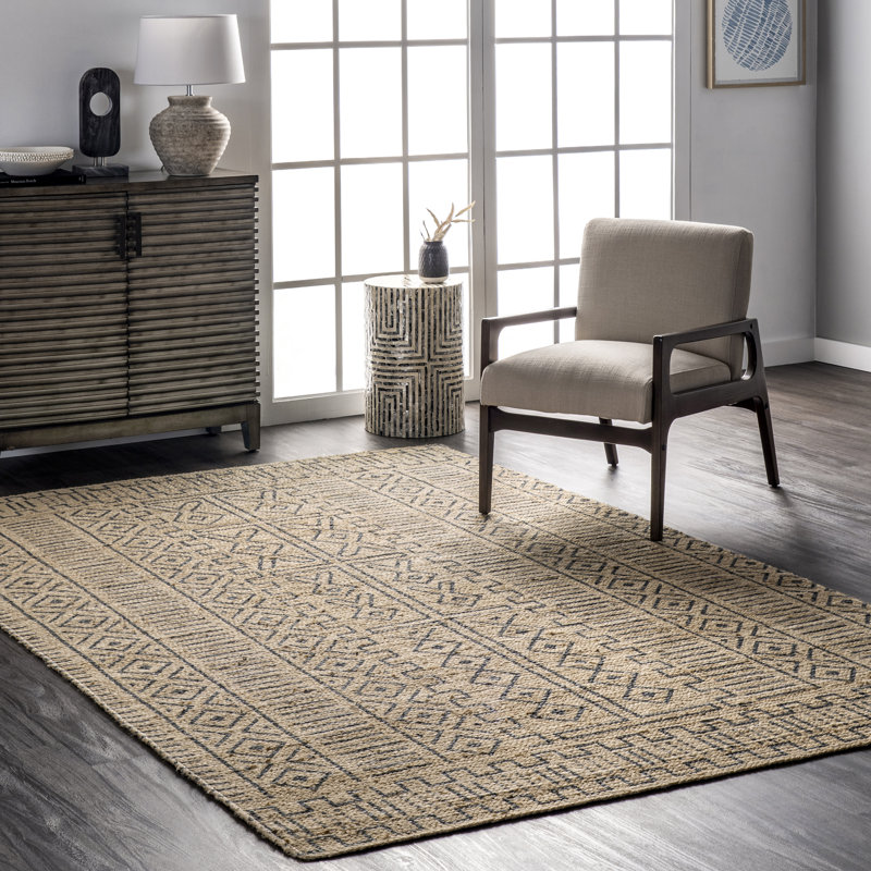 Southwestern Hand Braided Jute Beige Area Rug, Rectangle 5'x 8'