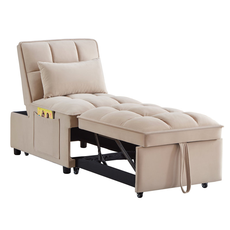 Chaise longue en taupe, dossier réglable, lit multi-fonctions 4 en 1 élégant, taupe, structure en métal, sommeil confortable