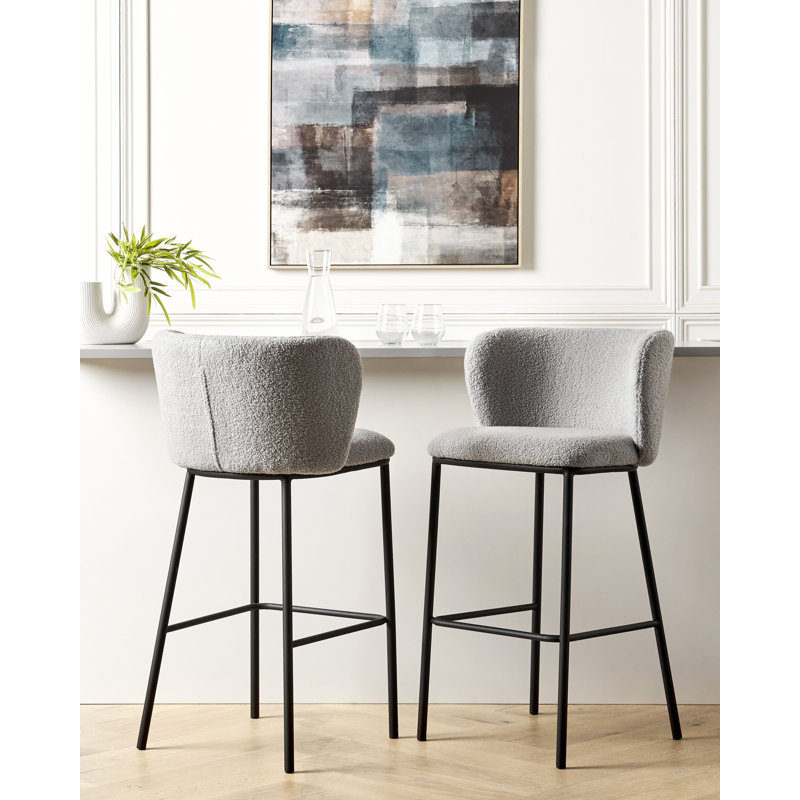Mina Upholstered Counter Stool with Metal Frame, Grey