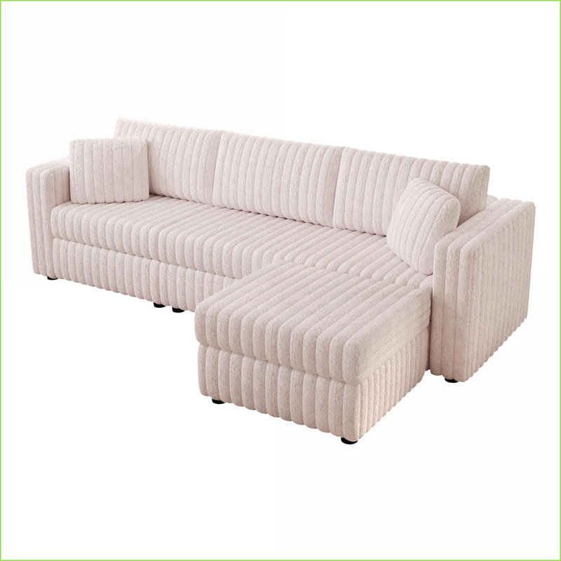 Canapé de chambre à coucher pour 3 personnes 106,3 po avec repose-pieds hydraulique et coussins lavables Sofas | Rose clair | En forme de L