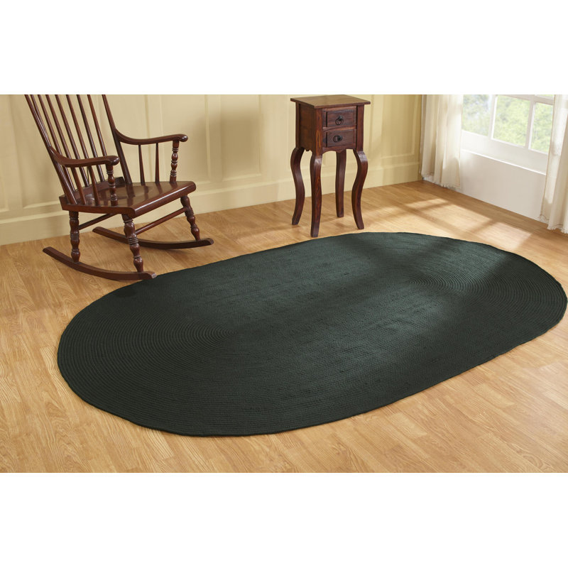 Vienne Solid Color Machine Made Braided Polypropylene Indoor Outdoor Area Rug, Hunter Green, Oval 1'8" x 2'6"