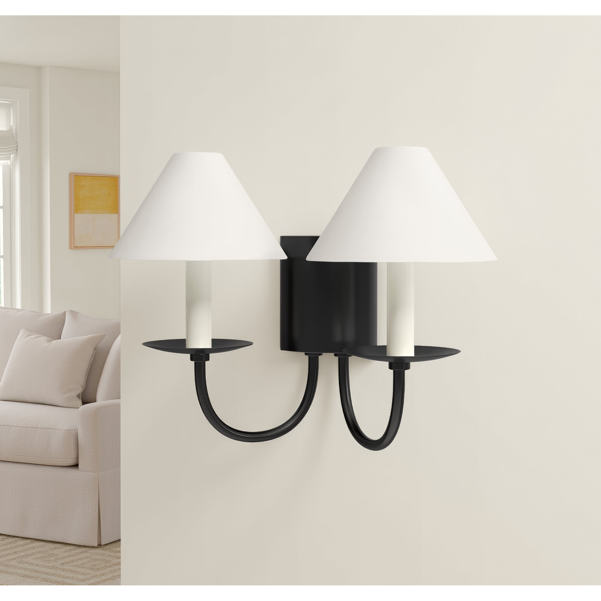 2 Light Steel Dimmable Candle Wall Light, Soft Black