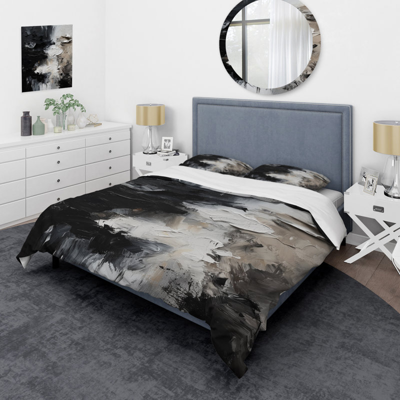 Ensemble de housse de couette en microfibre / polyester texturé noir, Housse de couette pour grand lit et 2 taies décor