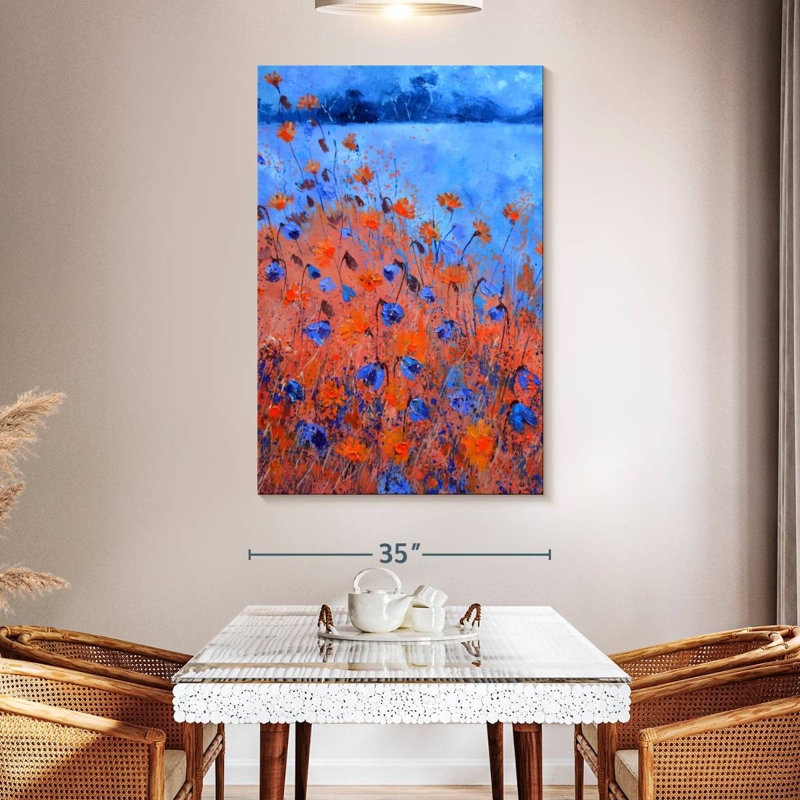 Coquelicots orange et bleus Avery, H 51 po x l 34 po