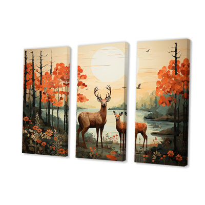 «Deer Family In The Woods I», art mural animal cerf