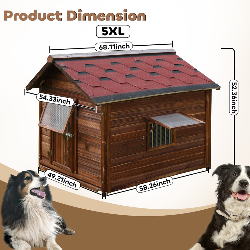 Solid Wood Dog House, 172.7cm H x 137.2cm W x 132.1cm D