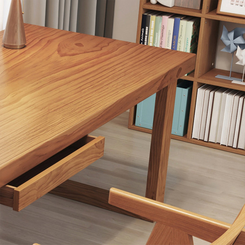 Bureau rectangulaire brun en bois massif, Retour à gauche, 29.53" H x 62.99" W x 27.56" D