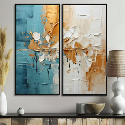 Transcendent Textures I - Large Collages abstraits sur toile, art mural 2 panneaux