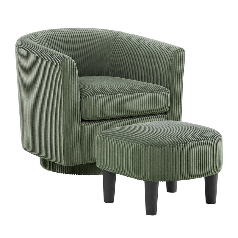 Upholstered Chair With Ottoman, Green Fabric