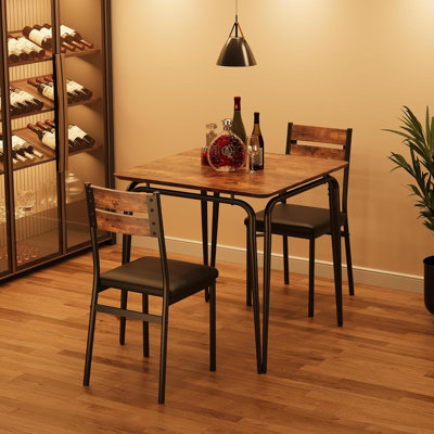 Small Dining Table Set for 2, 3 Piece Kitchen Table and Chairs Set, Square Dinette Set with Cushioned Chairs, Compact Breakfast Nook Table for Small Spaces, Apartment Dining Room Furniture, Dark Brown