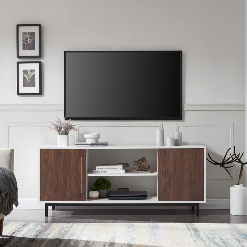 Julian TV Stand for TVs up to 65", White/Walnut