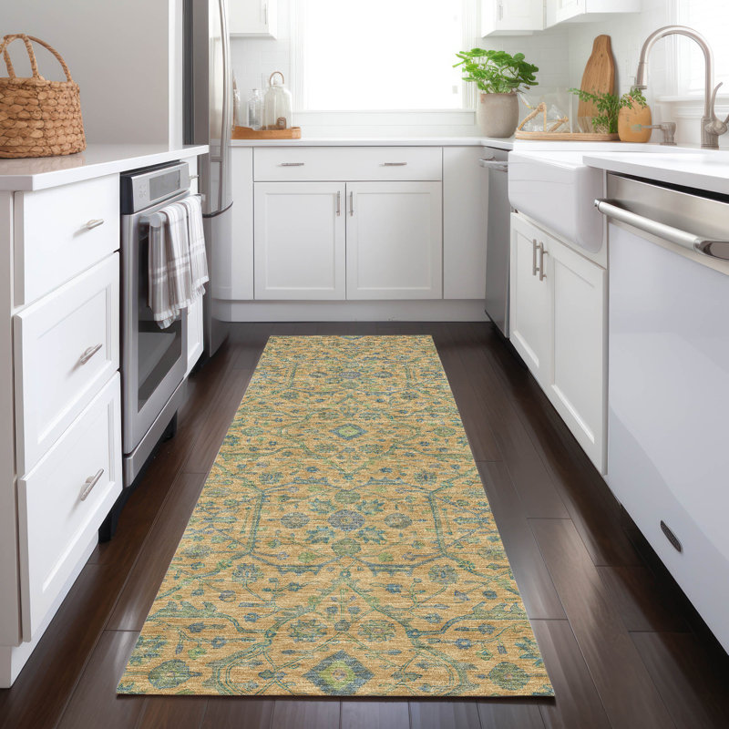 Machine Washable Indoor/Outdoor Cicel ACN1131 Orange 10' x 14' Rug, Runner 2'3" x 7'6"