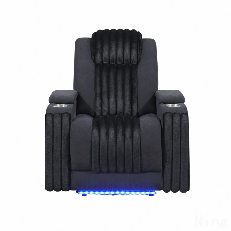 Black Power Recliner With Power Headrest And LED Light, Black