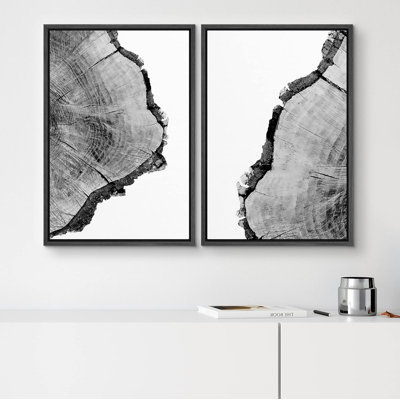 Tree Rings " Black & White Close Up Tree Ring Details Nature Wilderness Photography Modern Art Rustic Multicolor " 2 - Pieces