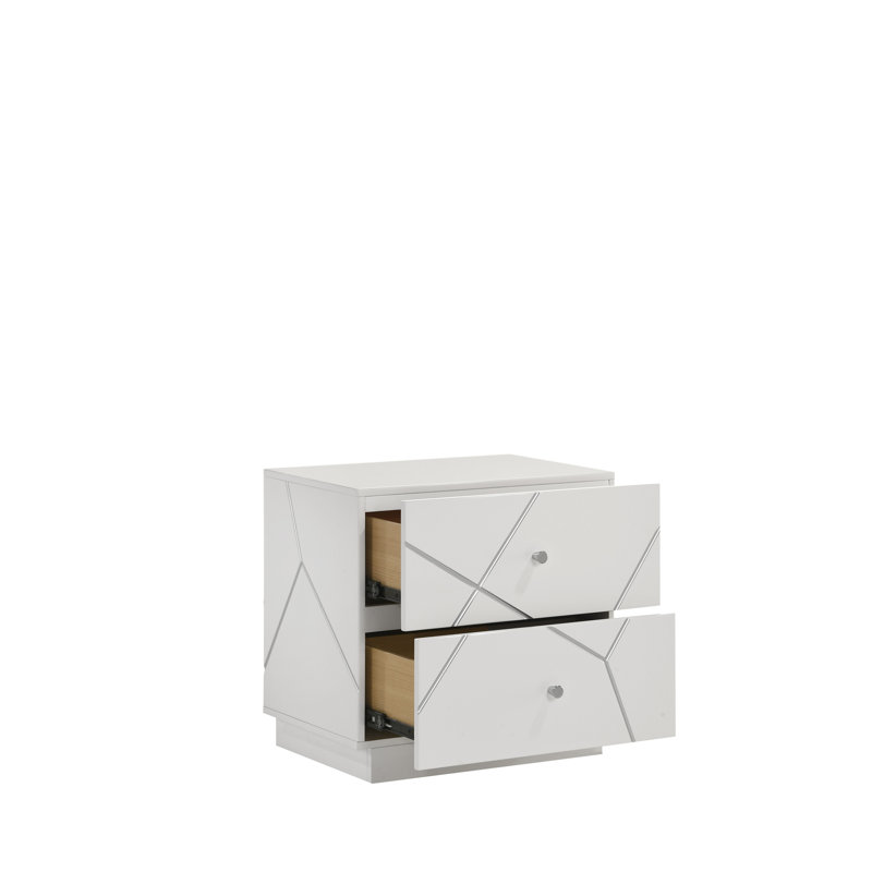 Table de chevet Manhattan - Finition laquée avec motif géométrique et tiroirs doublés de velours pour les chambres à coucher modernes (comprend seulement la table de chevet)