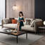 Canapé modulaire beige en cuir véritable-592065086