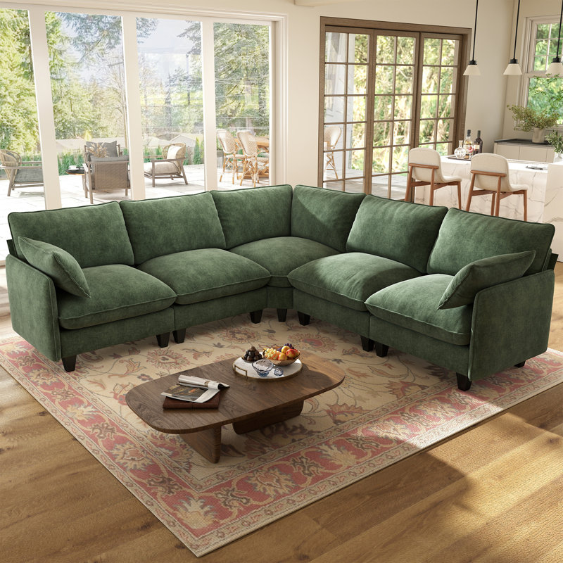 Canapé modulaire rembourré à 5 places Acker, Chenille verte