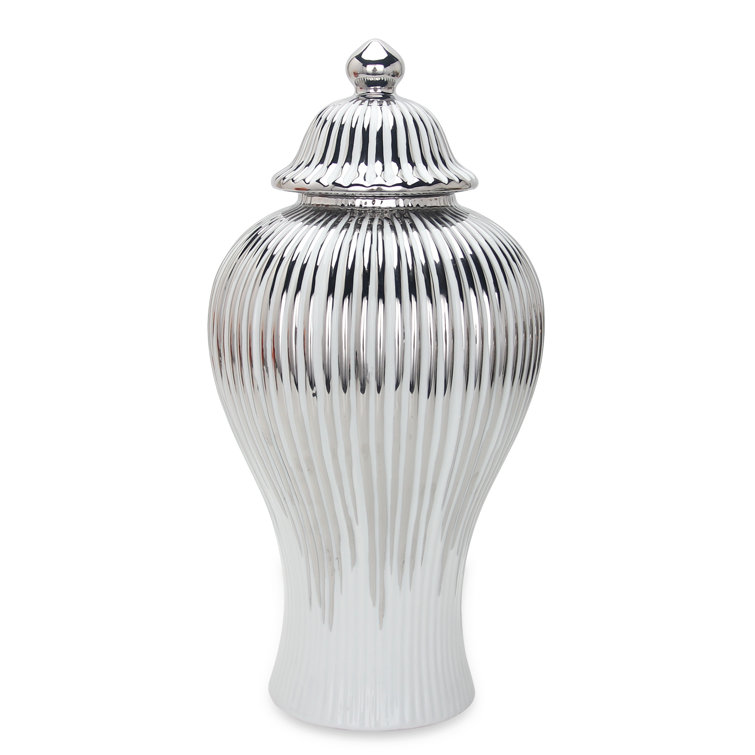 Gaida Ceramic Beloved Ceramic White And Silver Ginger Jar Vase With Lid