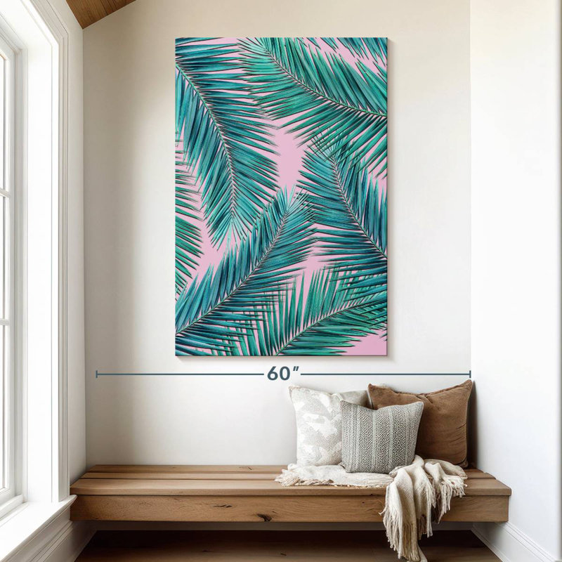 Palmier Harnek sur fond rose, H 51 po x l 34 po