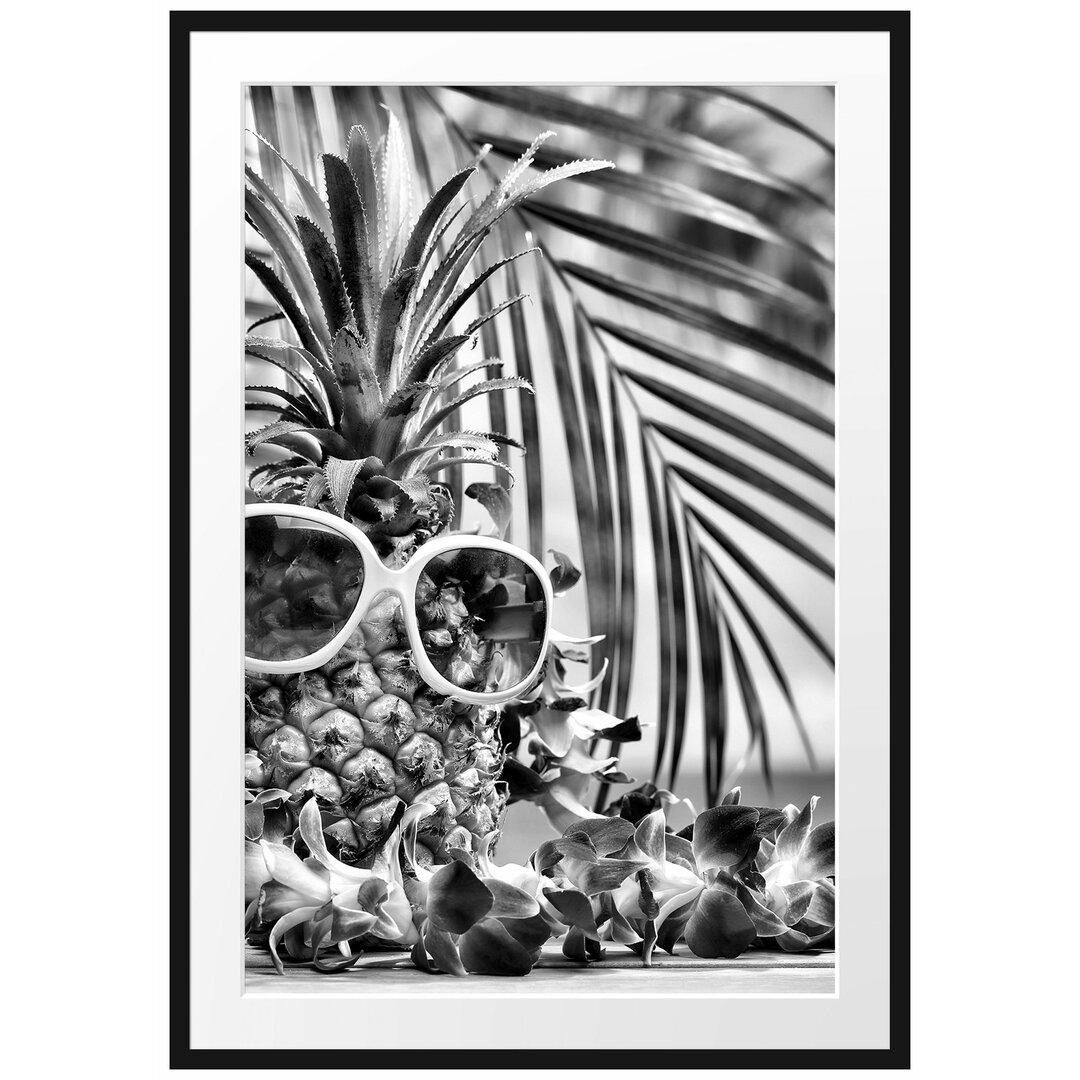 Gerahmtes Poster Ananas mit Sonnenbrille