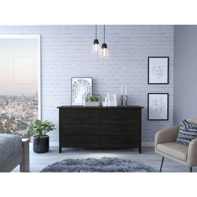 6 Drawer Double Dresser - Black