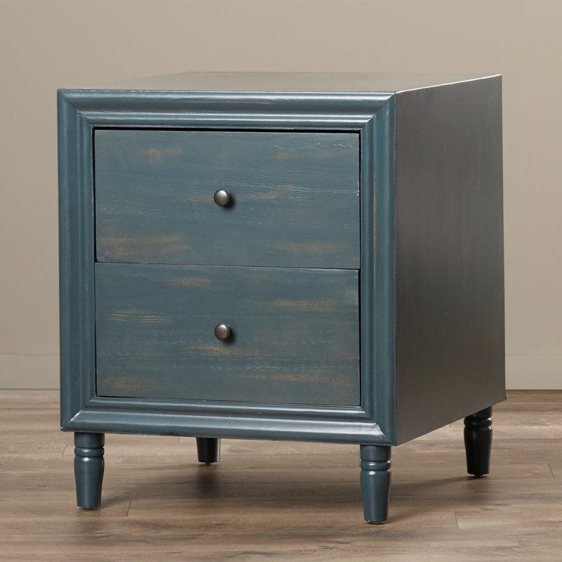 Sadie 22'' W Solid Wood Nightstand with 2 Drawers - Modern Bedside End Table for Any Bedroom Storage, Steel Teal