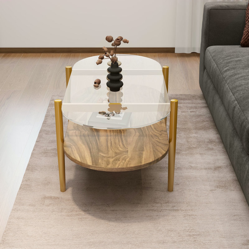 Oval Shaped Glass Coffee Table Modern Design, Wood