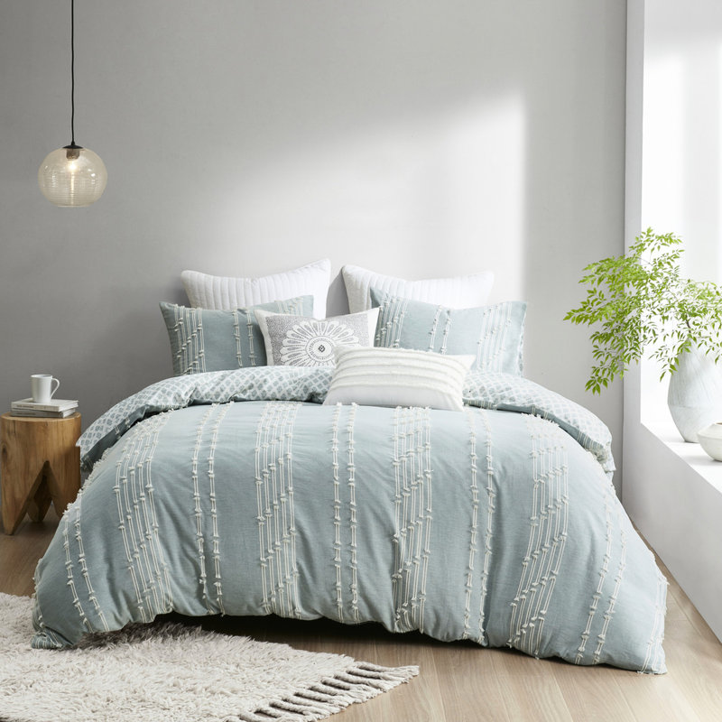 Élégante housse de couette en coton très grand / très grand, fermeture à boutons, ensemble de literie 3 pièces facile à nettoyer avec motif imprimé, attaches intérieures, lavable