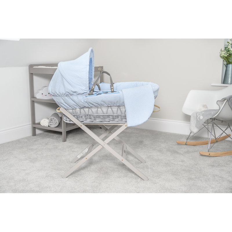 Waffle Wicker Moses Basket, Blue