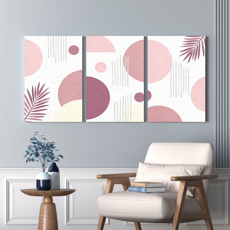 Abstrait géométrique et motif de feuilles de palmier sur toile, style minimaliste moderne (ensemble de 3), H 18 po x l 36 po