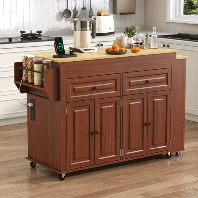 80.63" Extendable Kitchen Island With Power Outlet, 2 Storage Drawers, Open Shelves