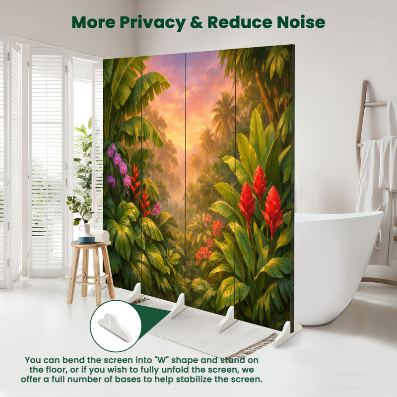 Paravent 4 panneaux pliant Royal Rainforest Jungle Botanical Vibrant Green, 4, 71" H x 64" W x 1" D