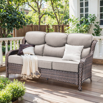 Wickes Patio Outdoor PE Wicker Sofa With 6" Thickness Cushions by Lark Manor