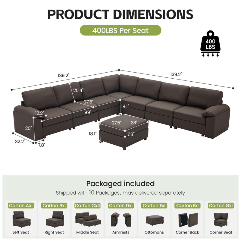 Canapé modulaire moderne avec repose-pieds en cuir de polyuréthane Marybelle Marybelle, Brown Faux Leather