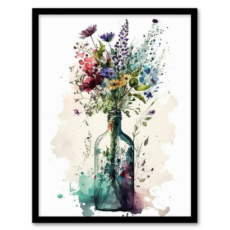 Elegant Wildflower Bouquet In Glass Bottle - Single Picture Frame Print