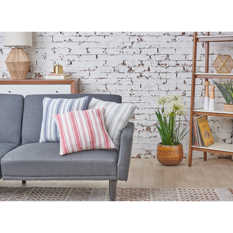 Savannah Stripe Woven Square Throw Pillow, Red