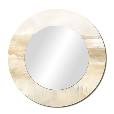 Neutral Abstract Field – Modern Large Round Decorative Wall Mirror, Metal Print