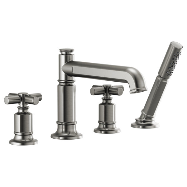 Invari® Roman Tub Faucet with Handshower, Luxe Steel, Cross